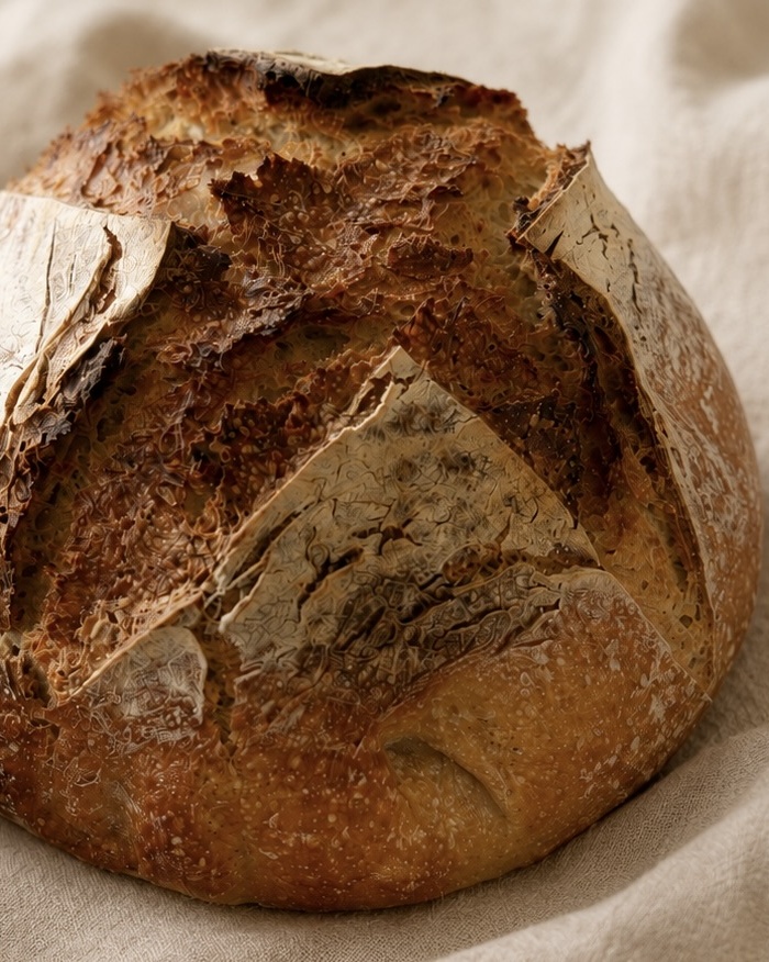 Frisch gebackenes Sauerteigbrot mit goldbrauner Kruste